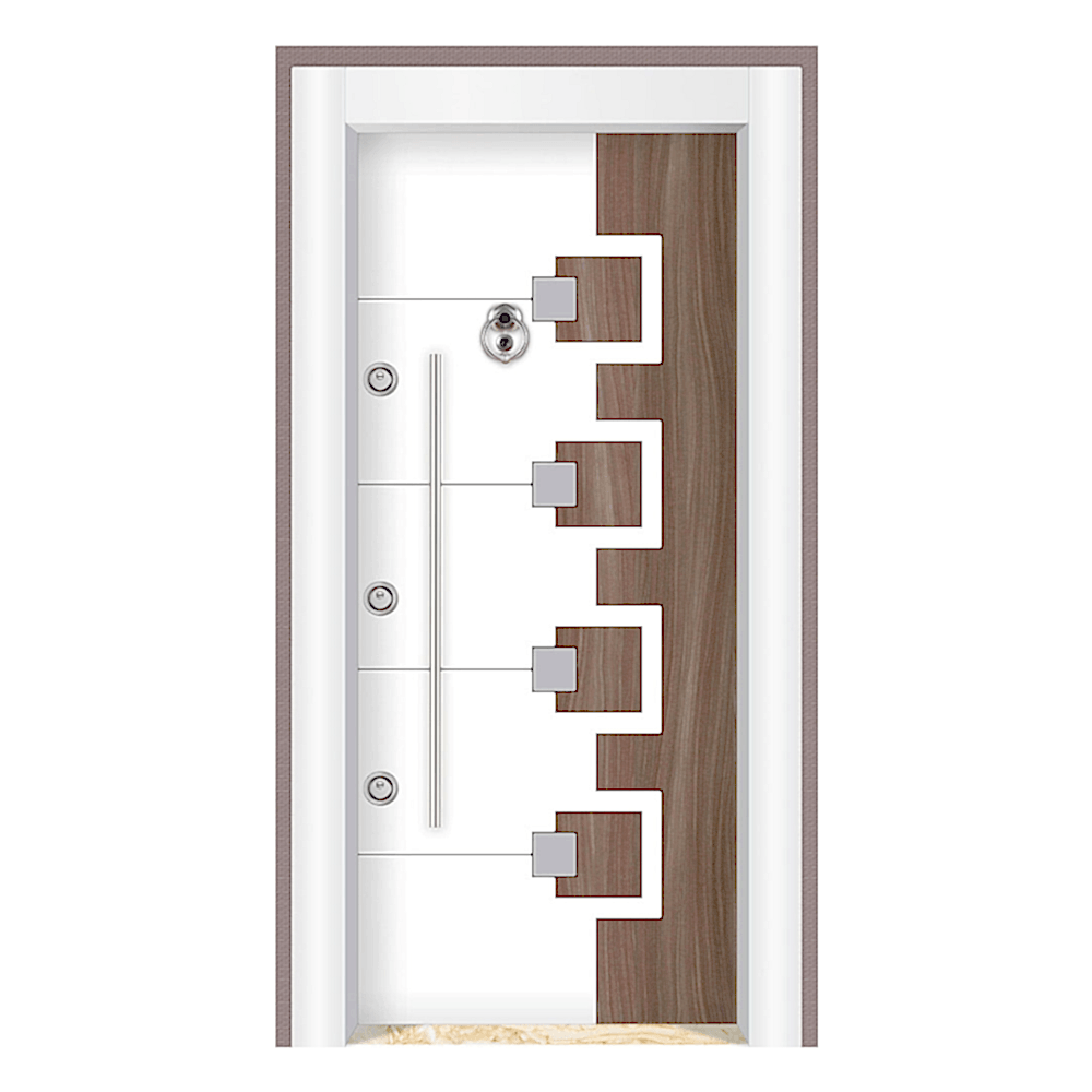 Beyaz ve Tanganika Laminant Çelik Kapı - Modern ve Güvenli Tasarım 501